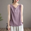 Áo tank top không tay rộng rãi mùa hè cotton lanh, lớn, đa năng trong và ngoài 10