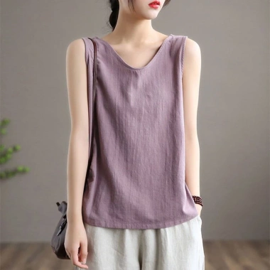 Áo tank top không tay rộng rãi mùa hè cotton lanh, lớn, đa năng trong và ngoài 10 Áo tank top không tay rộng rãi mùa hè cotton lanh, lớn, đa năng trong và ngoài 10