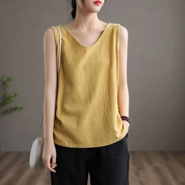 Áo tank top không tay rộng rãi mùa hè cotton lanh, lớn, đa năng trong và ngoài 12 Áo tank top không tay rộng rãi mùa hè cotton lanh, lớn, đa năng trong và ngoài 12