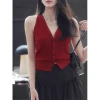 Áo Tank Top Nữ Cổ Chữ V Len Mềm Mại Rượu Vang Đỏ Dây Thời Trang Hè & Tết 2.024 3