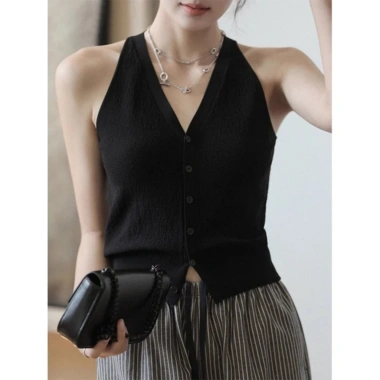 Áo Tank Top Nữ Cổ Chữ V Len Mềm Mại Rượu Vang Đỏ Dây Thời Trang Hè & Tết 2.024 6