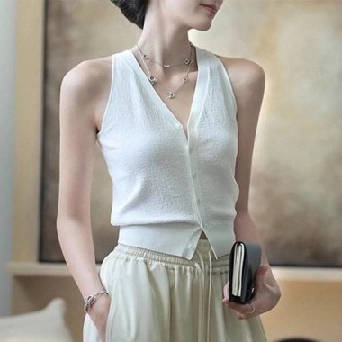 Áo Tank Top Nữ Cổ Chữ V Len Mềm Mại Rượu Vang Đỏ Dây Thời Trang Hè & Tết 2.024 7