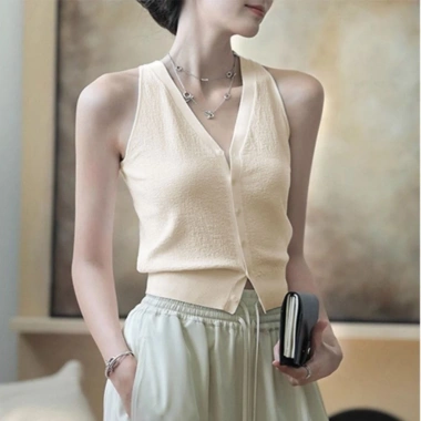 Áo Tank Top Nữ Cổ Chữ V Len Mềm Mại Rượu Vang Đỏ Dây Thời Trang Hè & Tết 2.024 10