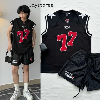 Áo Tanktop JAY77 Ba Lỗ Thể Thao Đắp Nổi 77 - Unisex Cotton Form Rộng Đen/Nâu/Cobán
