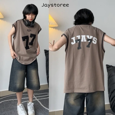 Áo Tanktop JAY77 Ba Lỗ Thể Thao Đắp Nổi 77 - Unisex Cotton Form Rộng Đen/Nâu/Cobán