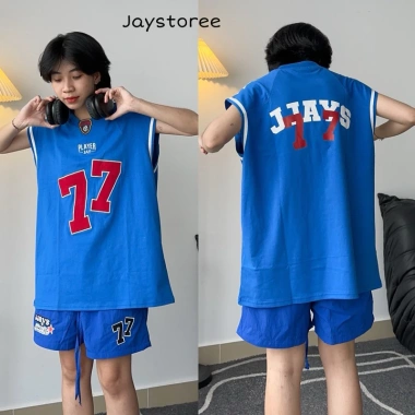 Áo Tanktop JAY77 Ba Lỗ Thể Thao Đắp Nổi 77 - Unisex Cotton Form Rộng Đen/Nâu/Cobán
