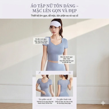 Áo Tập Gym Croptop Nữ Cộc Tay Thun Lạnh Co Giãn 4 Chiều Dáng Ôm, Thấm Hút Mồ Hôi - Giá 225.000đ