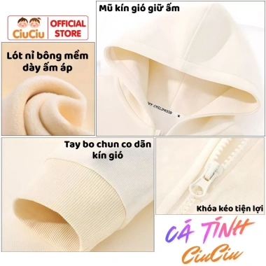 Áo Tết 2.026 CIUCIU KID áo khoác nỉ lót bông giữ nhiệt cho bé, 214.000 VND 2