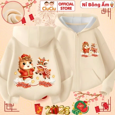 Áo Tết Bé CIUCIU KID 2.026 Nỉ Bông - Áo Khoác Hình Chúc Mừng Năm Mới Cho Bé Trai Gái 4