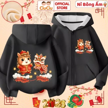 Áo Tết Bé CIUCIU KID 2.026 Nỉ Bông - Áo Khoác Hình Chúc Mừng Năm Mới Cho Bé Trai Gái 8