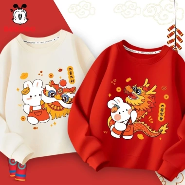 Áo tết bé gái BOBDOG dài tay cotton da cá ấm áp, in hình năm mới dễ thương - 159.000₫