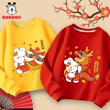 Áo tết bé gái BOBDOG dài tay cotton da cá ấm áp, in hình năm mới dễ thương - 159.000₫