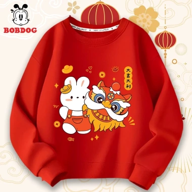 Áo tết bé gái BOBDOG dài tay cotton da cá ấm áp, in hình năm mới dễ thương - 159.000₫