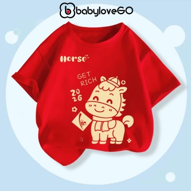 Áo Tết bé Happy New Year 2.026 BabyloveGO thun cotton mềm mịn, thoáng mát, in hình Tết mới nhất - Giá chỉ 109.000₫ 2