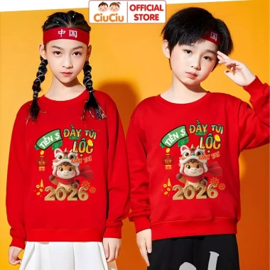 Áo Tết Bé Mừng Xuân Bính Ngọ 2.026 CIUCIU KID Sweater Nỉ Da Cá Mềm Ấm, Giá 160k 3