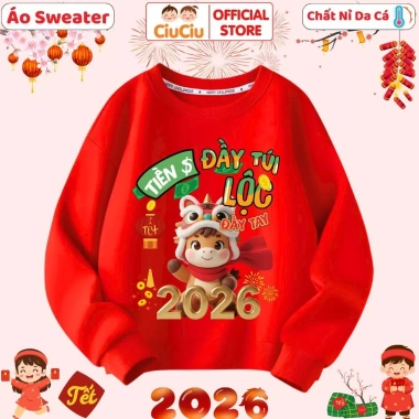 Áo Tết Bé Mừng Xuân Bính Ngọ 2.026 CIUCIU KID Sweater Nỉ Da Cá Mềm Ấm, Giá 160k 4