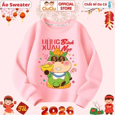 Áo Tết Bé Mừng Xuân Bính Ngọ 2.026 CIUCIU KID Sweater Nỉ Da Cá Mềm Ấm, Giá 160k 7