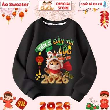 Áo Tết Bé Mừng Xuân Bính Ngọ 2.026 CIUCIU KID Sweater Nỉ Da Cá Mềm Ấm, Giá 160k 8