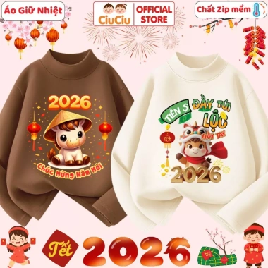 Áo Tết Bính Ngọ 2.026 CIUCIU KID cho Bé Trai & Bé Gái – Áo giữ nhiệt vải zip lông co dãn mềm, giảm 119k
