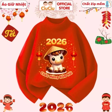 Áo Tết Bính Ngọ 2.026 CIUCIU KID cho Bé Trai & Bé Gái – Áo giữ nhiệt vải zip lông co dãn mềm, giảm 119k
