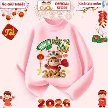 Áo Tết Bính Ngọ 2.026 CIUCIU KID cho Bé Trai & Bé Gái – Áo giữ nhiệt vải zip lông co dãn mềm, giảm 119k