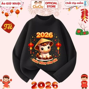Áo Tết Bính Ngọ 2.026 CIUCIU KID cho Bé Trai & Bé Gái – Áo giữ nhiệt vải zip lông co dãn mềm, giảm 119k