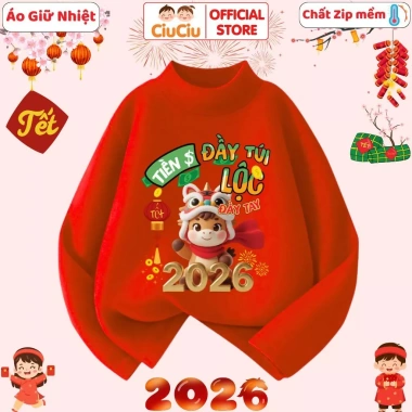 Áo Tết Bính Ngọ 2.026 CIUCIU KID cho Bé Trai & Bé Gái – Áo giữ nhiệt vải zip lông co dãn mềm, giảm 119k