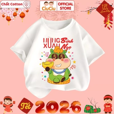 Áo Tết Bính Ngọ 2.026 CIUCIU KID cho Bé Trai & Gái – Áo Thun Cộc Tay Cotton Mềm Mát, Giá chỉ 103.000₫ 6 Áo Tết Bính Ngọ 2.026 CIUCIU KID cho Bé Trai & Gái – Áo Thun Cộc Tay Cotton Mềm Mát, Giá chỉ 103.000₫ 6