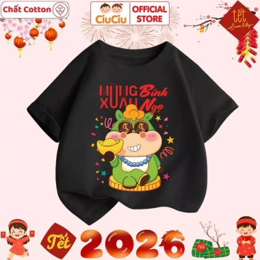 Áo Tết Bính Ngọ 2.026 CIUCIU KID cho Bé Trai & Gái – Áo Thun Cộc Tay Cotton Mềm Mát, Giá chỉ 103.000₫ 8 Áo Tết Bính Ngọ 2.026 CIUCIU KID cho Bé Trai & Gái – Áo Thun Cộc Tay Cotton Mềm Mát, Giá chỉ 103.000₫ 8