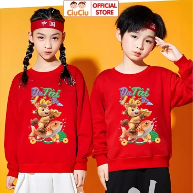 Áo Tết Bính Ngọ 2.026 Happy New Year CIUCIU KID cho Bé trai và bé gái – Sweater Vải Nỉ Da Cá Giữ Nhiệt, Thời Trang Đáng Yêu, Giá Gốc 200k Giảm còn 160k