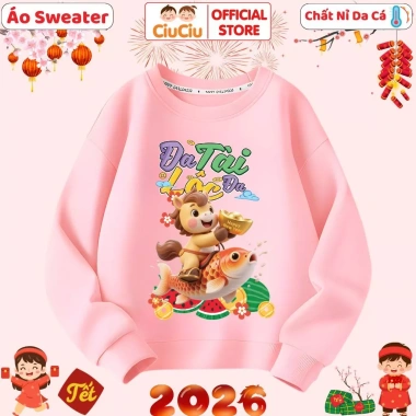 Áo Tết Bính Ngọ 2.026 Happy New Year CIUCIU KID cho Bé trai và bé gái – Sweater Vải Nỉ Da Cá Giữ Nhiệt, Thời Trang Đáng Yêu, Giá Gốc 200k Giảm còn 160k