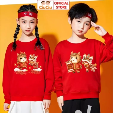 Áo Tết Bính Ngọ 2.026 Múa Lân CIUCIU Sweater Nỉ Da Cá Ấm Áp Cho Bé Trai Gái – 160k