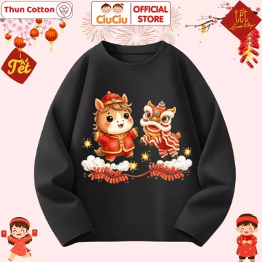 Áo Tết Bính Ngọ Múa Lân Dài Tay Thu Đông – Năm Mới 2.026 cho Bé Trai & Bé Gái 8