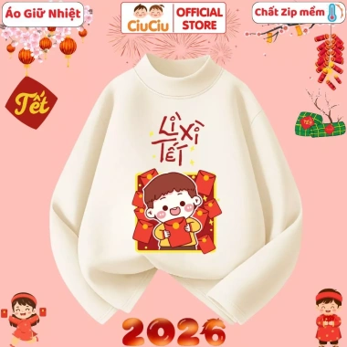 Áo Tết Lì Xì Bính Ngọ 2.026 CIUCIU KID Giữ Nhiệt Zip Ấm Bé Trai Bé Gái Giảm Giá 119k