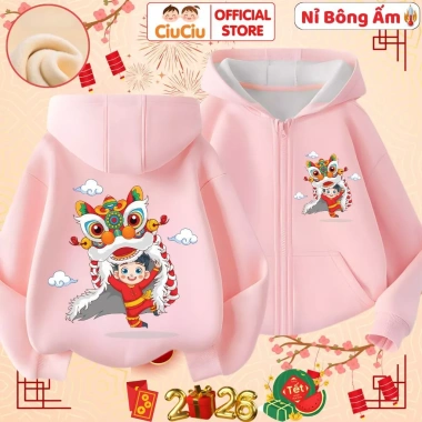 Áo Tết Múa Lân 2.026 CIUCIU KID – Áo khoác nỉ bông giữ nhiệt ấm cho bé, giảm giá 214.000đ 6