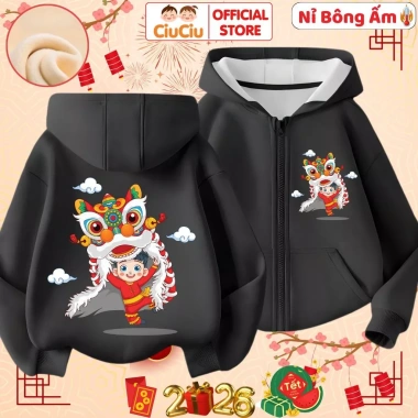 Áo Tết Múa Lân 2.026 CIUCIU KID – Áo khoác nỉ bông giữ nhiệt ấm cho bé, giảm giá 214.000đ 8