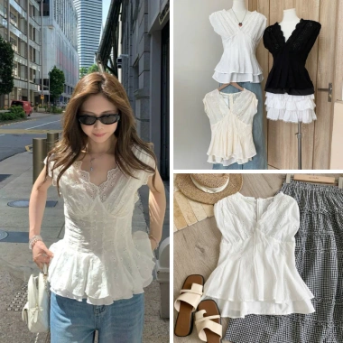 Áo Thô Boi Cổ V Eo Ly 2 Tầng Hoa, Khoá Sau Lưng – Thời Trang Hè Nữ Giá 185k