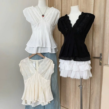 Áo Thô Boi Cổ V Eo Ly 2 Tầng Hoa, Khoá Sau Lưng – Thời Trang Hè Nữ Giá 185k
