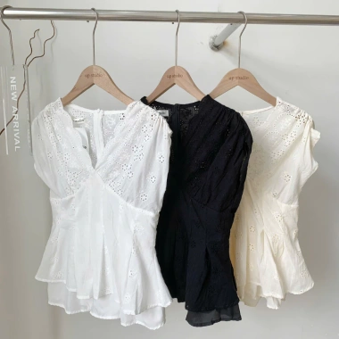 Áo Thô Boi Cổ V Eo Ly 2 Tầng Hoa, Khoá Sau Lưng – Thời Trang Hè Nữ Giá 185k