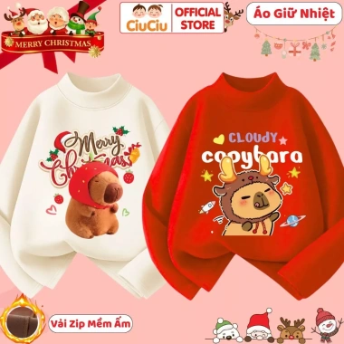 Áo Thu Đông Capybara Giáng Sinh CIUCIU KID Giữ Nhiệt Vải Zip Mềm 119k