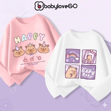 Áo thu đông dài tay bé gái BabyloveGO BST Capybara thun cotton thoáng mát 1‑10 tuổi, 185.000₫