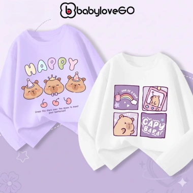 Áo thu đông dài tay bé gái BabyloveGO BST Capybara thun cotton thoáng mát 1‑10 tuổi, 185.000₫
