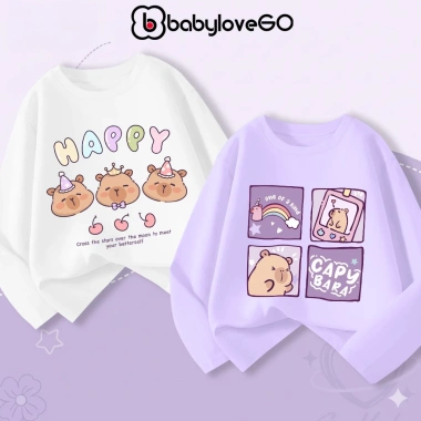 Áo thu đông dài tay bé gái BabyloveGO BST Capybara thun cotton thoáng mát 1‑10 tuổi, 185.000₫
