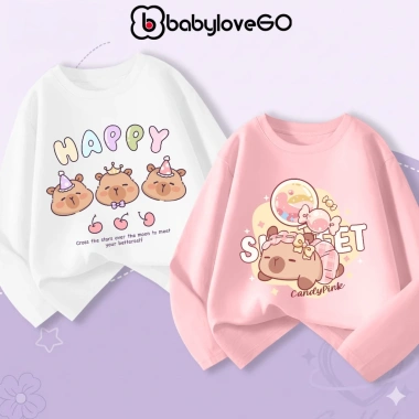 Áo thu đông dài tay bé gái BabyloveGO BST Capybara thun cotton thoáng mát 1‑10 tuổi, 185.000₫