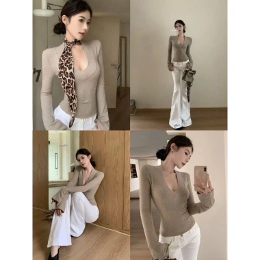 Áo thu đông dài tay nữ cổ V ôm body sexy, co giãn, tôn dáng - KUNKUN SP355 89.000₫ 7
