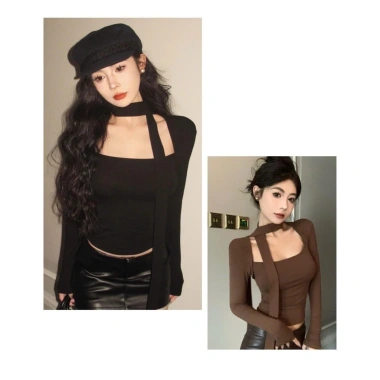 Áo thu đông dài tay nữ sexy, co giãn mềm mịn ôm body, thiết kế cách điệu KUNKUN SP351 Giá 99.000₫