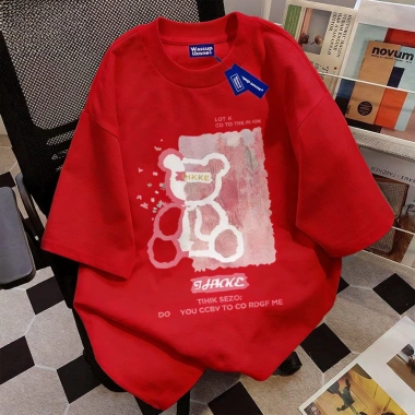 Áo thun 100% cotton in hình gấu hồng phong cách Hàn Quốc - Giá chỉ 69.000đ
