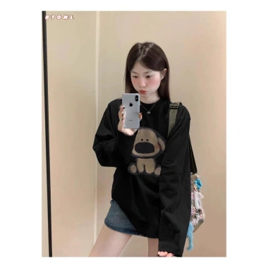 Áo Thun 100% Cotton Tay Dài Dáng Rộng In Hình Hàn Quốc Nữ RTOML Giá 119.999 VND