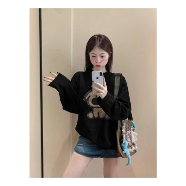 Áo Thun 100% Cotton Tay Dài Dáng Rộng In Hình Hàn Quốc Nữ RTOML Giá 119.999 VND