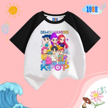 Áo thun 1.988 Huntrix KPop Demon Hunters bé gái – cotton thoáng mát, nhiều màu, size 15‑38kg, mã Hun03, 90.000₫